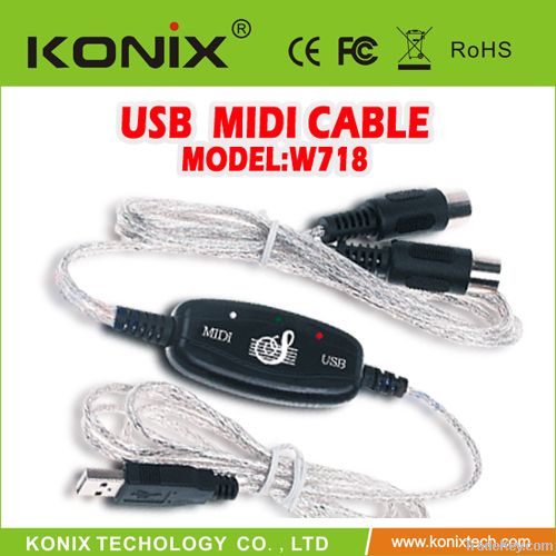 USB MIDI Cable, 2M Length, Plug-and-play USB MIDI Cable