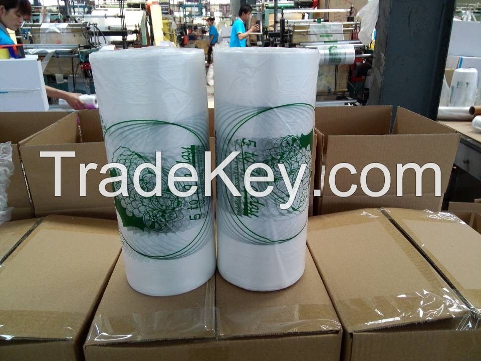 HDPE flat food shopping bag on roll