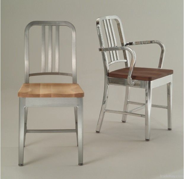 white navy chair with seat cushion
