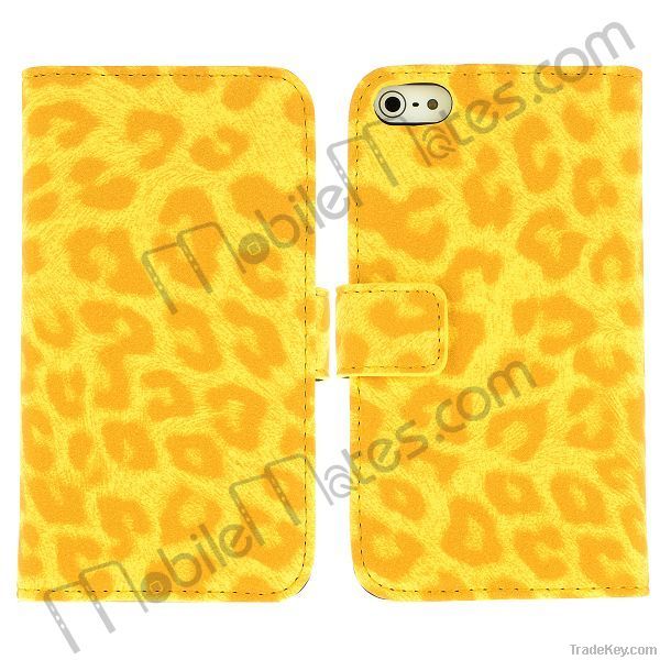 Leopard Case Folio Stand Leather Cover for iPhone 5