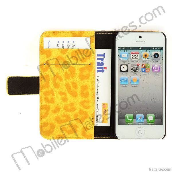 Leopard Case Folio Stand Leather Cover for iPhone 5