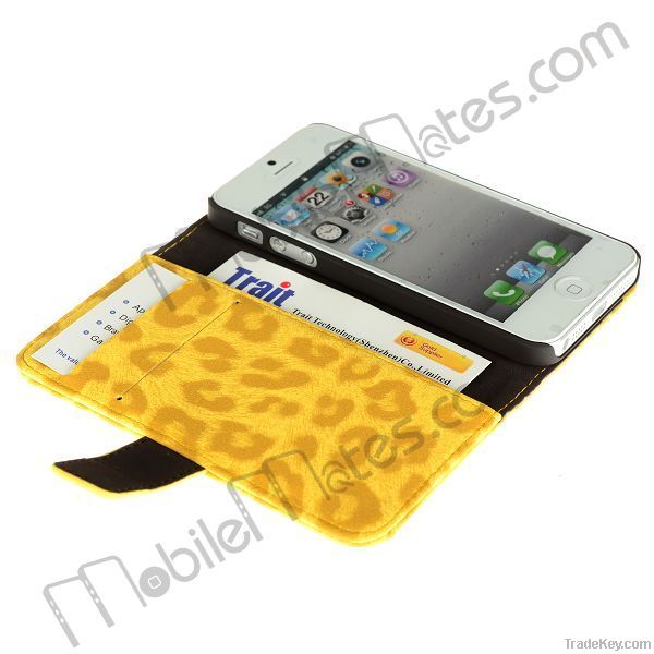 Leopard Case Folio Stand Leather Cover for iPhone 5