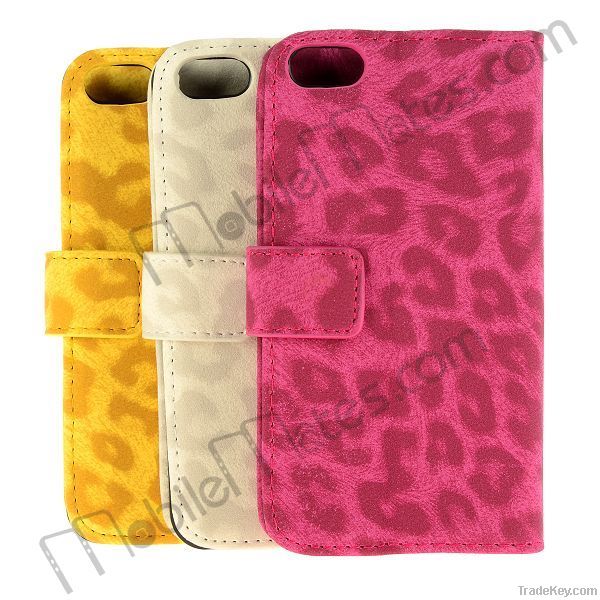 Leopard Case Folio Stand Leather Cover for iPhone 5