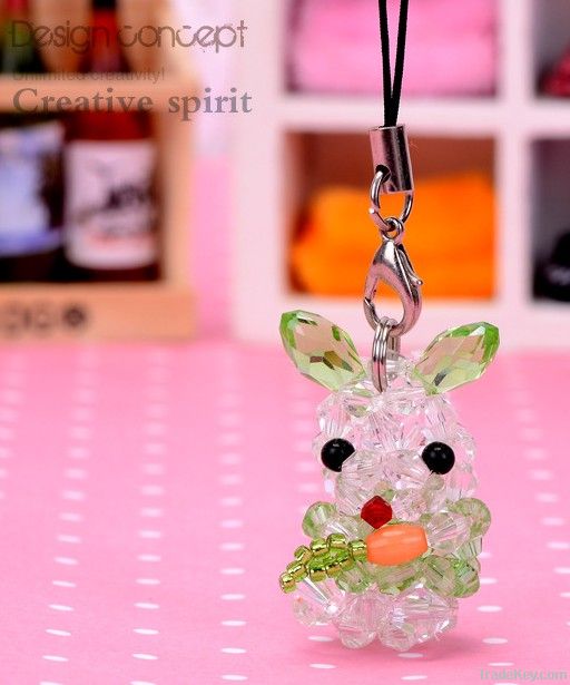 cute 4 mm tip bead turnip rabbit key ring promotional gifts