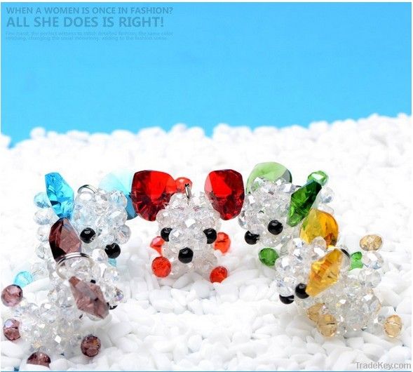 cute 6MM flat bead crystal chihuahua key chain wholesale