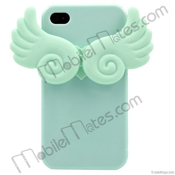 Angel Wings TPU Case for iPhone 4/iPhone 4S with Stand (Cyan)