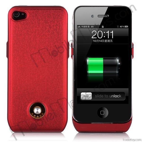 1800mAh External Backup Battery Charger Back Case Cover for iPhone 4S/