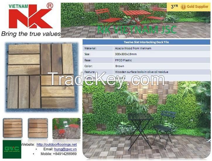 Acacia wood DIY Interlocking flooring deck tiles
