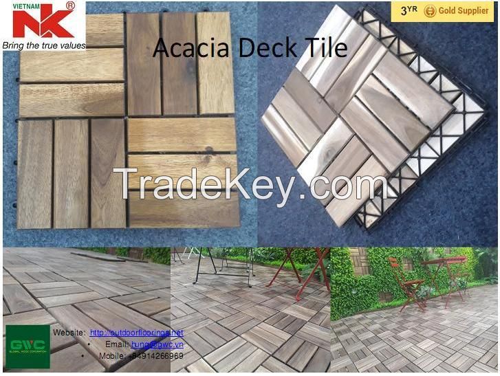 Acacia wood DIY Interlocking flooring deck tiles