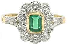 18ct yellow gold Edwardian Style  Emerald and Diamond Cluster Ring