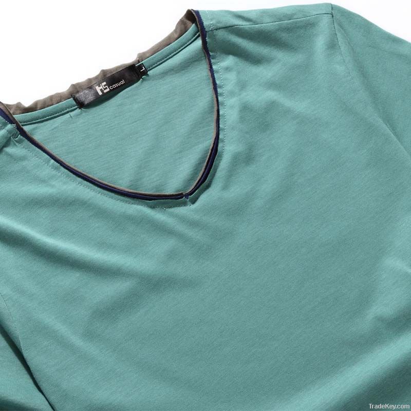 100% cotton solid color v neck mens t shirt