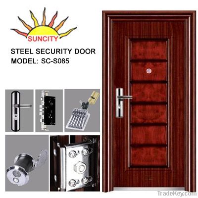 Security Heat Transfer Printing Deep Punching Steel Exterior Door Desi