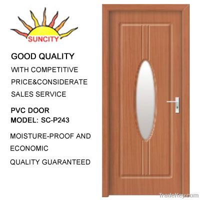 PVC Coated HDF/MDF Wood Bathroom Door With Frosted Glass Design SC-P24