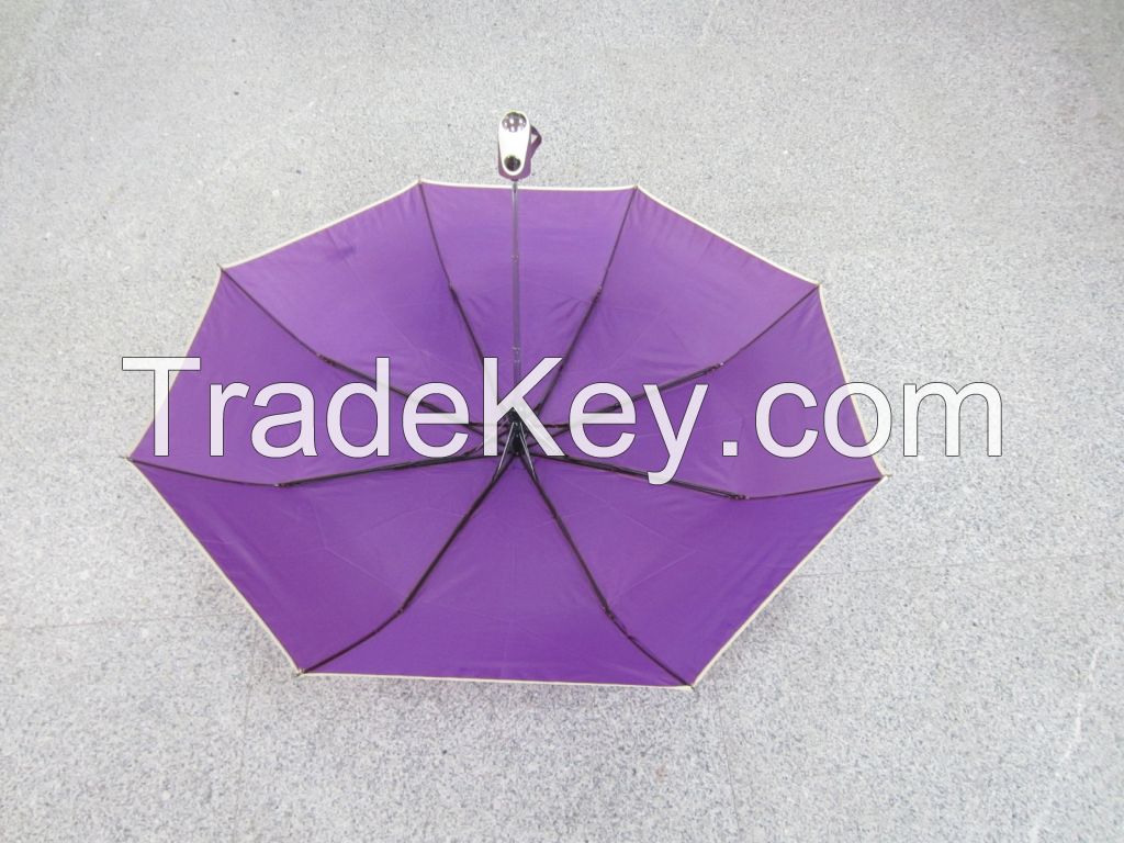 Three Folding Auto Open Umbrella with Piping