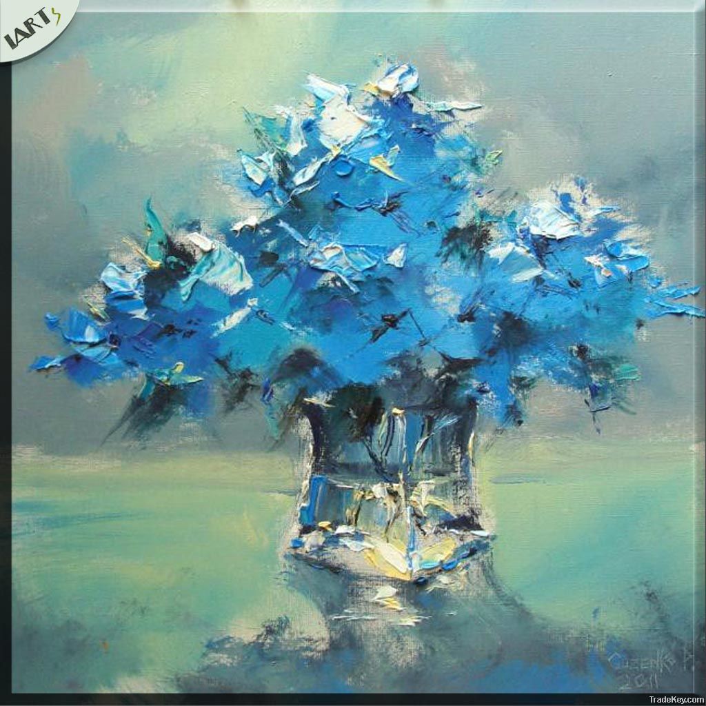 Blue knife flower painting on canvas