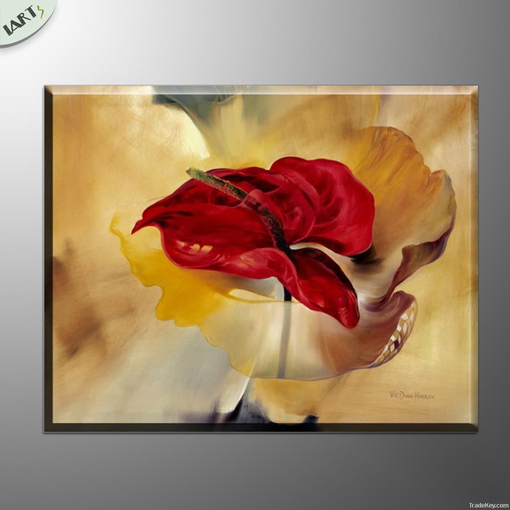 red abstract flower oil painting on cavans