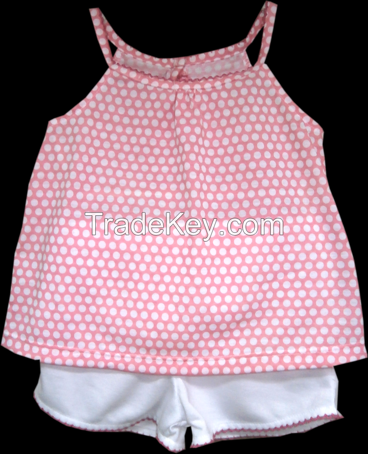 Infant Baby Girl Clothes - Girls 2pc Short Set Pink Top w/White Dots Print & White Shorts