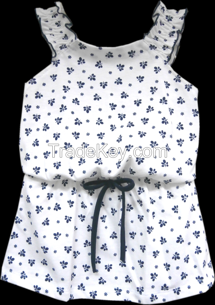 Infant Baby Girl Clothes - Girls 1pc Dress Off-white w/Navy Floral Print