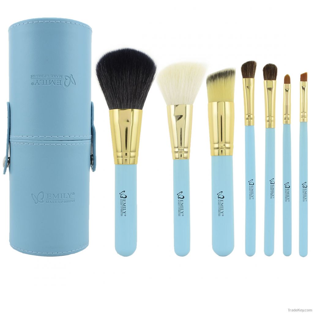 Protable Blue Cylinder with 7PCS Brushes Fashion Brush Set