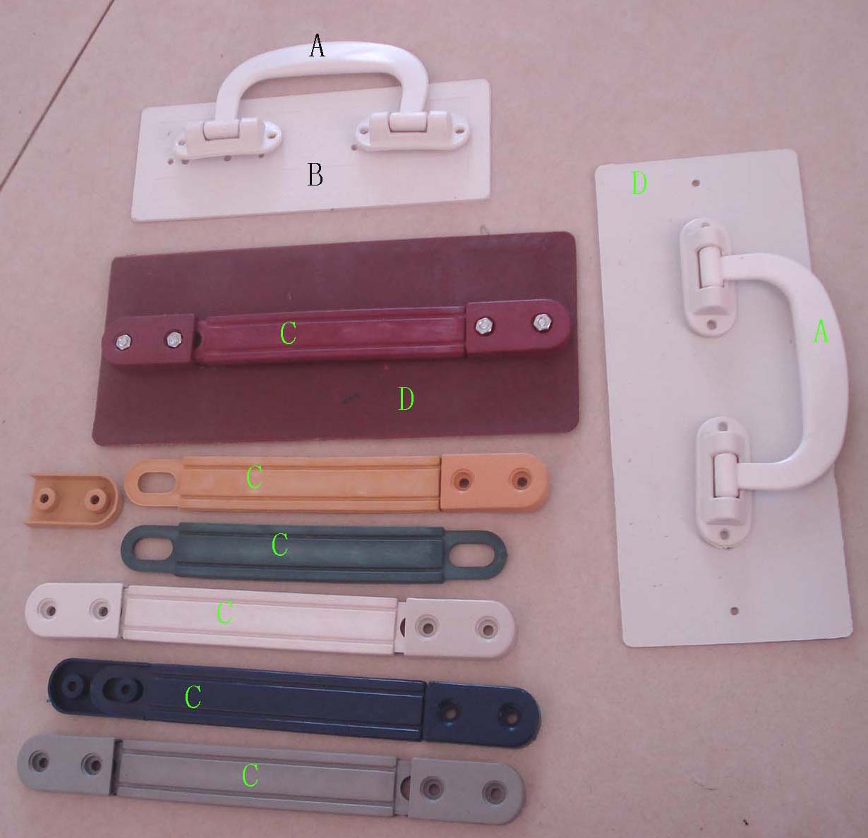 Plastic board or panel and handle