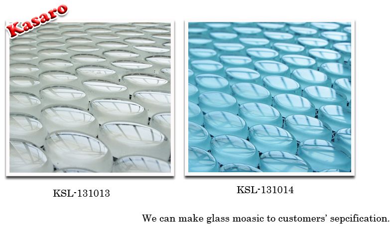 Ice Blue Glass Mosaic, Hand-made Oval Glass Pebbles Mosaic