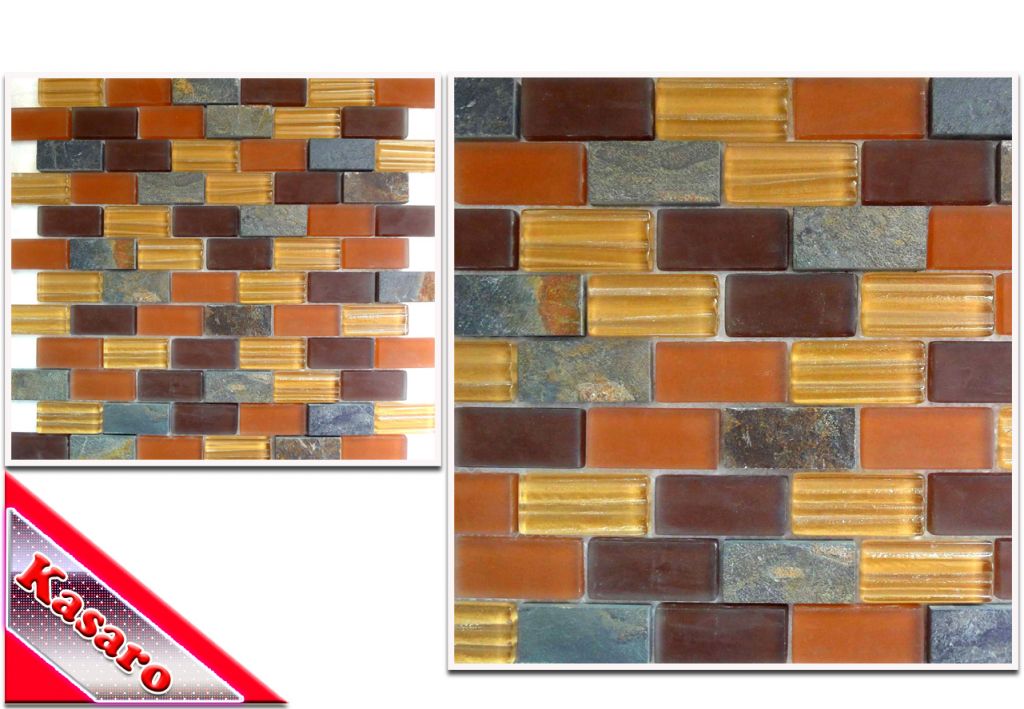 Glass Mix Slate Mosaic Kitchen and Bathroom Wall Tile