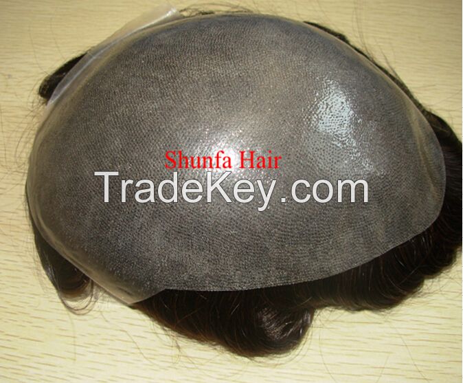 Thin skin toupees/Natural thin skin hair replacement for men