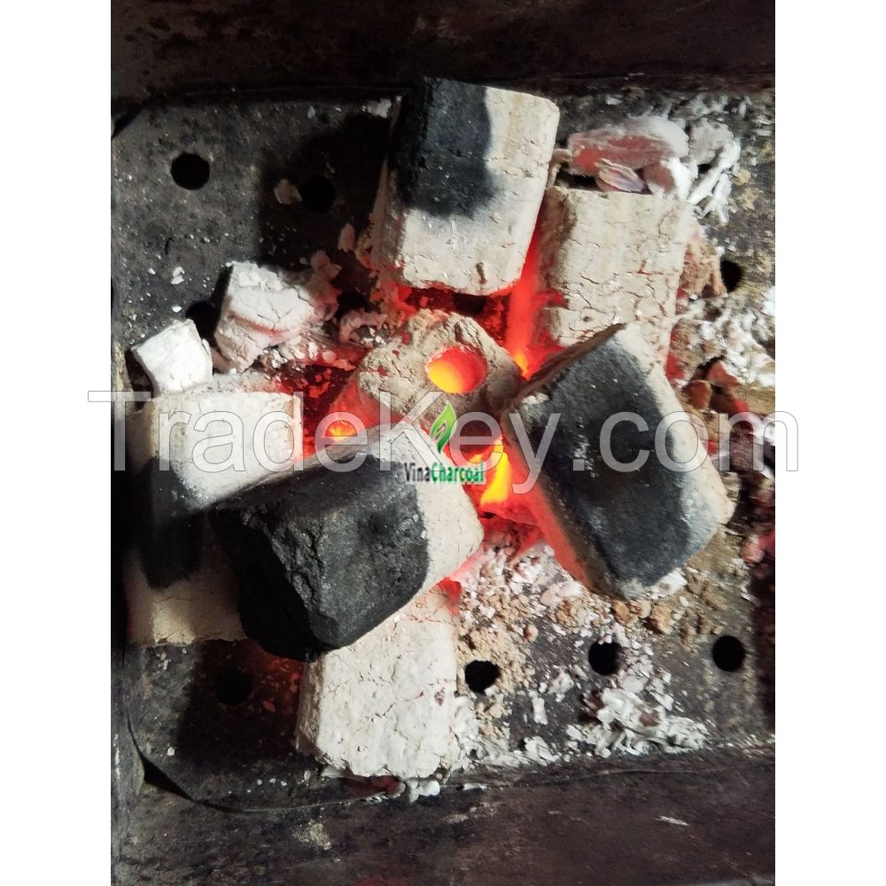 WHITE ASH LONGER LASTING BURNING HARD WOOD CHARCOAL BRIQUETTE FROM SAWDUST TYPICAL FOR SPAIN