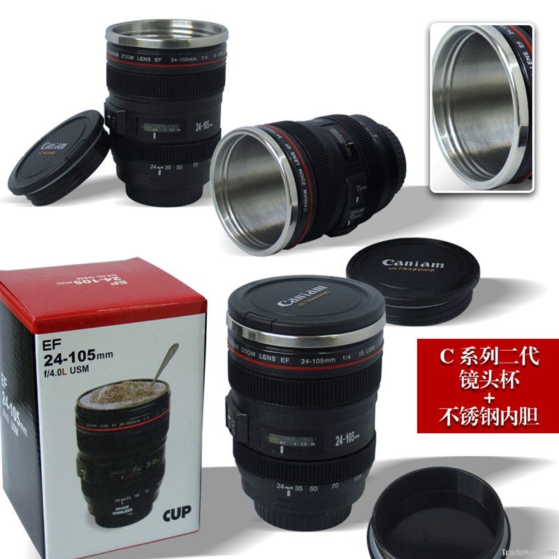 camera coffee mug 1:1 lens mug stainless lens coffee mug with flat lid