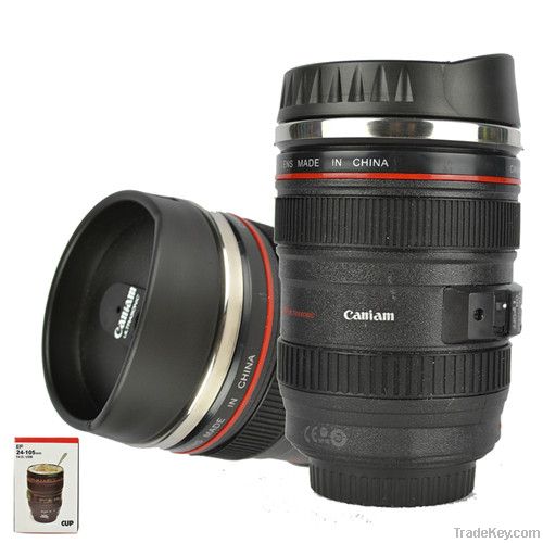 stainless steel camera lens coffee cup for travel camera lens