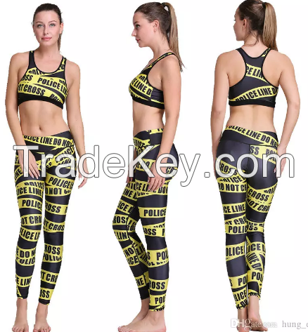 New Women Letter Print Bra Leggings 3D Digital Printing Sport Suits Tights Bra Leggings Fitness Colorful Check Yoga Bra Leggings Gym Wear