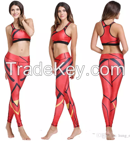 Womens Fitness Running Training Gym Sports Yoga Sets Suit Crop Top Bra 3D Sublimation Printed Bodycon Yoga Leggings Set