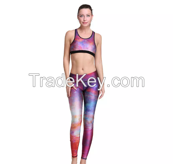 Fashion Women's yoga pants 3D Contrast color Print Flame sports leggings fitness 7 points Capri Pants