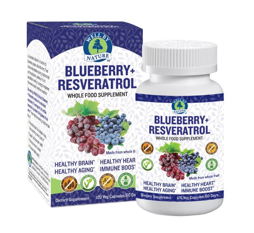 Made in USA Blueberry Resveratrol Wholefood Supplement 120 caps