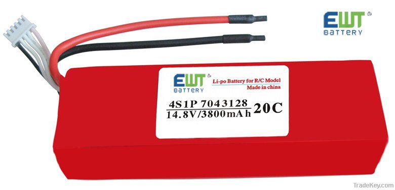 14.8V 3800mAh 20C rechargeable Li-Polymer battery pack LP7043128