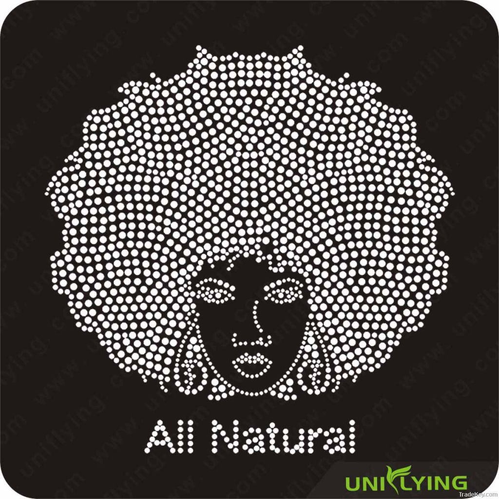 Crystal afro girl iron on motif rhinestone
