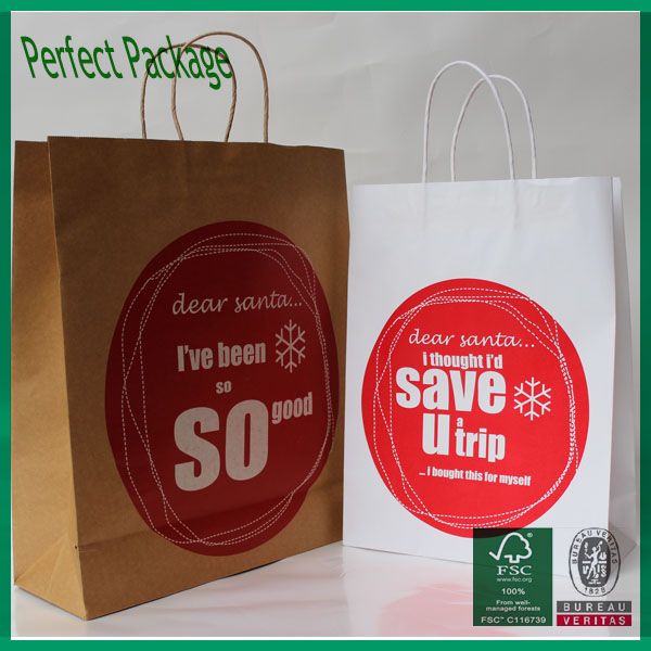  wholesale luxury Two Color Logo Print White Kraft paper shopping bag