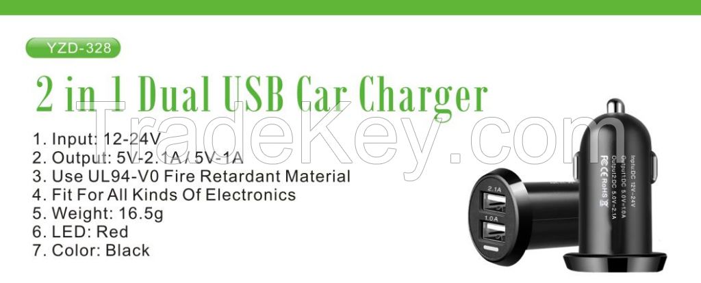 2 in 1 Dual USB Car Charger YZD-328