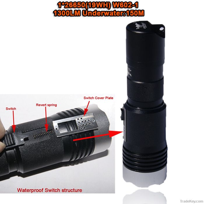 5000MAH U2 / T6 150M diving depth LED diving flashlight