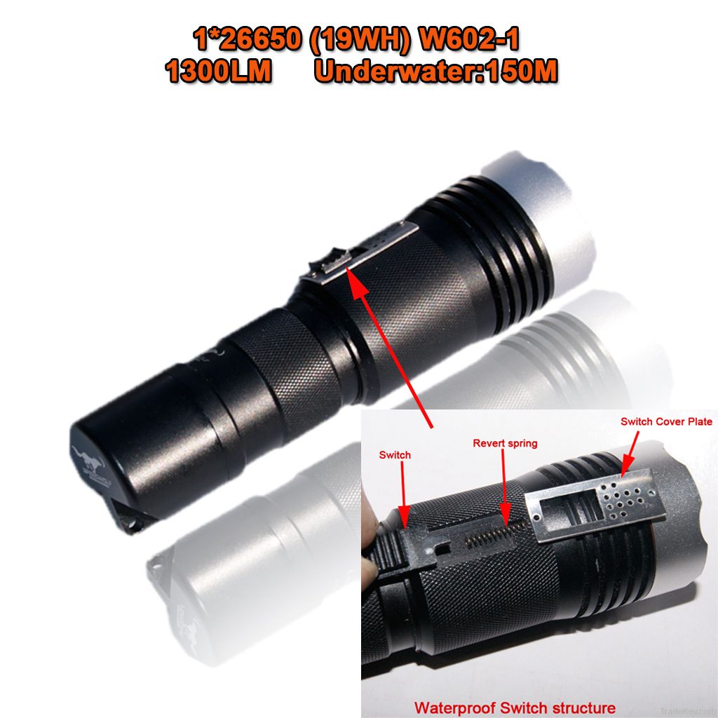 5000MAH U2 / T6 150M diving depth LED diving flashlight