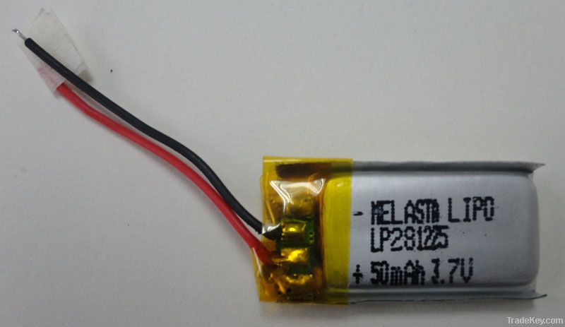 Li-Polymer Battery LP281225 3.7V 50mAh with PCM (Low capacity, Ultra-th