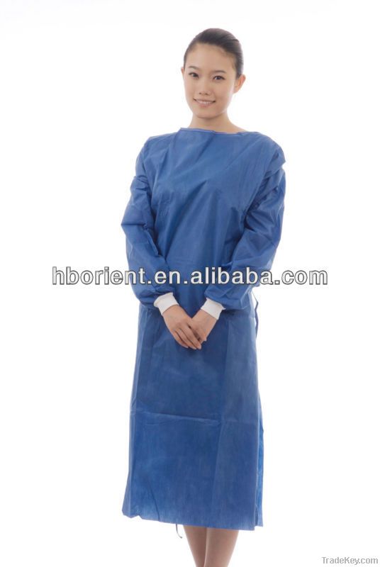 disposable nonwoven isolation gown with lacets at back and neck