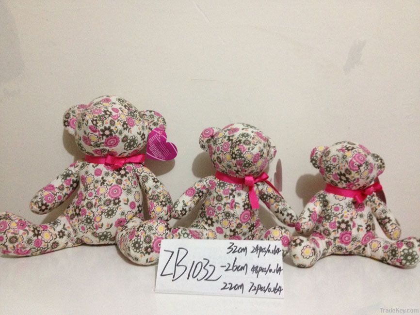 Flower printting  fabric sitting bear with ribbon