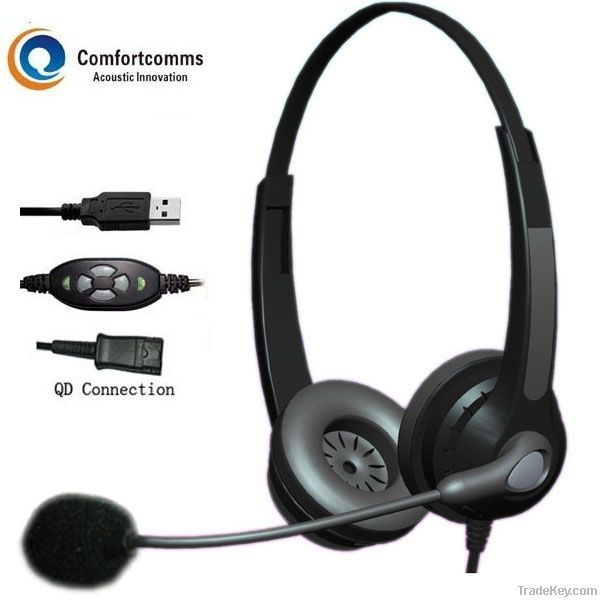 Binaural noise cancelling USB headset for computer