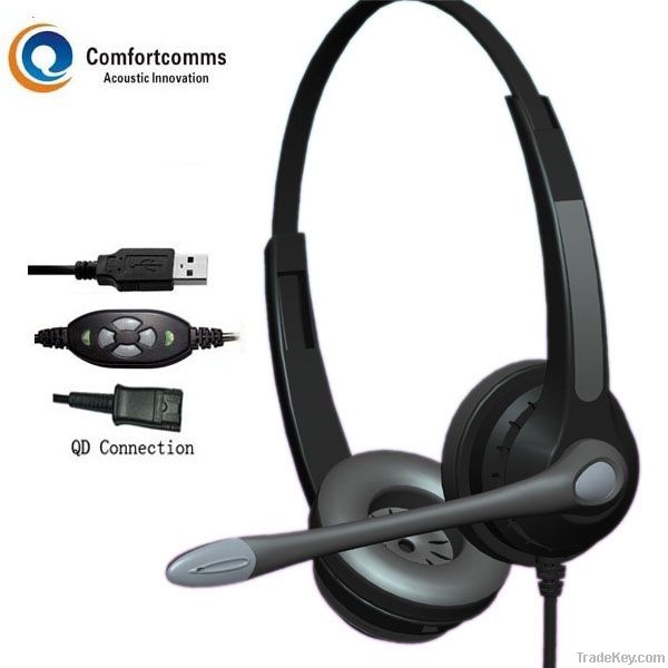 Binaural noise cancelling USB headset for computer