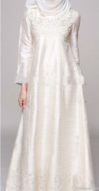 2013 lace full closed white abaya long dress