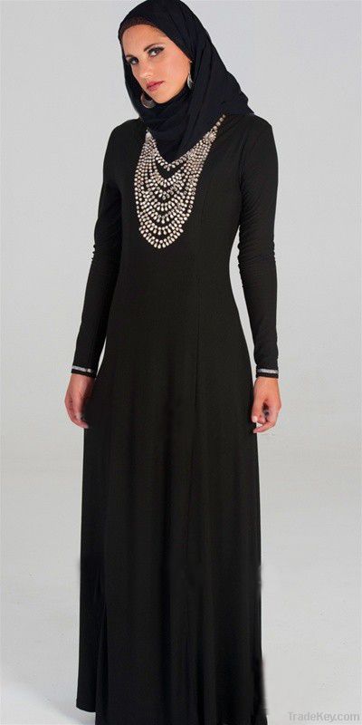 2013 simple black abaya musilim long dress