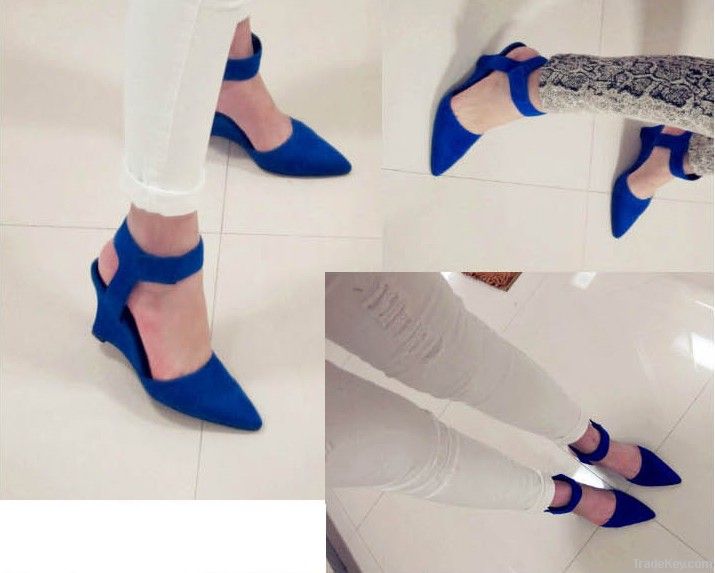 Pointed high-heeled wedge suede buckles women's shoes