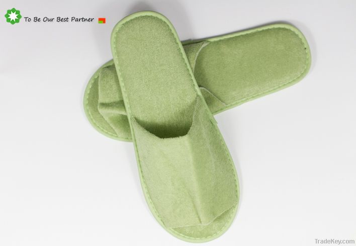 100% cotton washable Hotel slippers Custom Pulled Fabric orange Edage