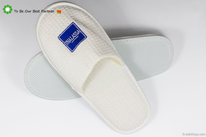 Close toe hotel terry towel slipper, OEM Waffle small check slippers,